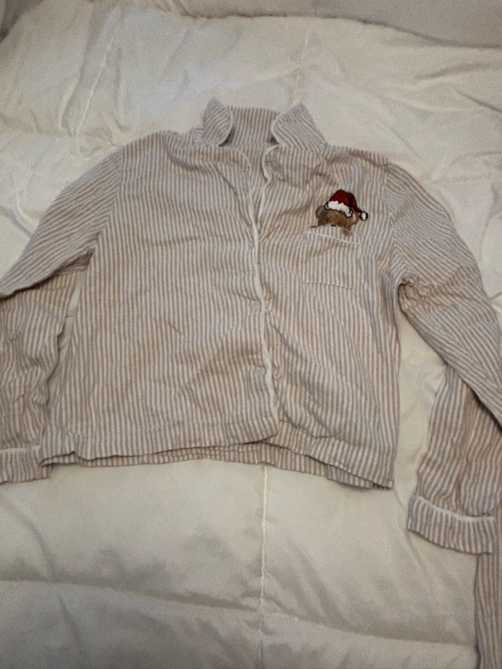 Kids Striped Zip-Up Jacket with Santa Patch - Cream/Tan